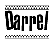 The clipart image displays the text Darrel in a bold, stylized font. It is enclosed in a rectangular border with a checkerboard pattern running below and above the text, similar to a finish line in racing. 