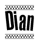The image contains the text Dian in a bold, stylized font, with a checkered flag pattern bordering the top and bottom of the text.