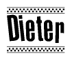 The clipart image displays the text Dieter in a bold, stylized font. It is enclosed in a rectangular border with a checkerboard pattern running below and above the text, similar to a finish line in racing. 