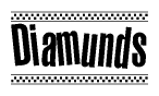 The clipart image displays the text Diamunds in a bold, stylized font. It is enclosed in a rectangular border with a checkerboard pattern running below and above the text, similar to a finish line in racing. 