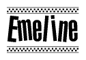 The clipart image displays the text Emeline in a bold, stylized font. It is enclosed in a rectangular border with a checkerboard pattern running below and above the text, similar to a finish line in racing. 