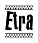 The image contains the text Etra in a bold, stylized font, with a checkered flag pattern bordering the top and bottom of the text.