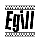 The clipart image displays the text Egill in a bold, stylized font. It is enclosed in a rectangular border with a checkerboard pattern running below and above the text, similar to a finish line in racing. 
