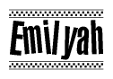 The clipart image displays the text Emilyah in a bold, stylized font. It is enclosed in a rectangular border with a checkerboard pattern running below and above the text, similar to a finish line in racing. 