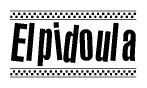 The image contains the text Elpidoula in a bold, stylized font, with a checkered flag pattern bordering the top and bottom of the text.