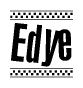 The image contains the text Edye in a bold, stylized font, with a checkered flag pattern bordering the top and bottom of the text.