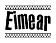 The image contains the text Eimear in a bold, stylized font, with a checkered flag pattern bordering the top and bottom of the text.
