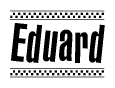 The clipart image displays the text Eduard in a bold, stylized font. It is enclosed in a rectangular border with a checkerboard pattern running below and above the text, similar to a finish line in racing. 