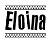 The image is a black and white clipart of the text Eloina in a bold, italicized font. The text is bordered by a dotted line on the top and bottom, and there are checkered flags positioned at both ends of the text, usually associated with racing or finishing lines.