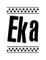 The image contains the text Eka in a bold, stylized font, with a checkered flag pattern bordering the top and bottom of the text.