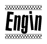 The clipart image displays the text Engin in a bold, stylized font. It is enclosed in a rectangular border with a checkerboard pattern running below and above the text, similar to a finish line in racing. 