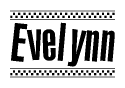 The image contains the text Evelynn in a bold, stylized font, with a checkered flag pattern bordering the top and bottom of the text.