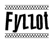 The clipart image displays the text Fyzzot in a bold, stylized font. It is enclosed in a rectangular border with a checkerboard pattern running below and above the text, similar to a finish line in racing. 
