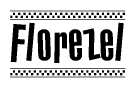 The clipart image displays the text Florezel in a bold, stylized font. It is enclosed in a rectangular border with a checkerboard pattern running below and above the text, similar to a finish line in racing. 