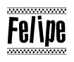 The clipart image displays the text Felipe in a bold, stylized font. It is enclosed in a rectangular border with a checkerboard pattern running below and above the text, similar to a finish line in racing. 
