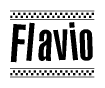 The clipart image displays the text Flavio in a bold, stylized font. It is enclosed in a rectangular border with a checkerboard pattern running below and above the text, similar to a finish line in racing. 