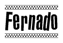 The image contains the text Fernado in a bold, stylized font, with a checkered flag pattern bordering the top and bottom of the text.