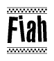 The image contains the text Fiah in a bold, stylized font, with a checkered flag pattern bordering the top and bottom of the text.