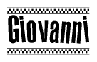 The clipart image displays the text Giovanni in a bold, stylized font. It is enclosed in a rectangular border with a checkerboard pattern running below and above the text, similar to a finish line in racing. 