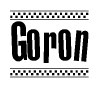 The clipart image displays the text Goron in a bold, stylized font. It is enclosed in a rectangular border with a checkerboard pattern running below and above the text, similar to a finish line in racing. 