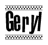 The image contains the text Geryl in a bold, stylized font, with a checkered flag pattern bordering the top and bottom of the text.