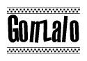 The image contains the text Gonzalo in a bold, stylized font, with a checkered flag pattern bordering the top and bottom of the text.