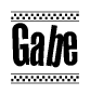 The image contains the text Gabe in a bold, stylized font, with a checkered flag pattern bordering the top and bottom of the text.