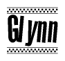 The clipart image displays the text Glynn in a bold, stylized font. It is enclosed in a rectangular border with a checkerboard pattern running below and above the text, similar to a finish line in racing. 
