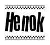 The clipart image displays the text Henok in a bold, stylized font. It is enclosed in a rectangular border with a checkerboard pattern running below and above the text, similar to a finish line in racing. 