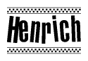 The clipart image displays the text Henrich in a bold, stylized font. It is enclosed in a rectangular border with a checkerboard pattern running below and above the text, similar to a finish line in racing. 