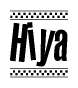 The clipart image displays the text Hiya in a bold, stylized font. It is enclosed in a rectangular border with a checkerboard pattern running below and above the text, similar to a finish line in racing. 