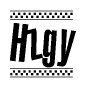 The clipart image displays the text Hzgy in a bold, stylized font. It is enclosed in a rectangular border with a checkerboard pattern running below and above the text, similar to a finish line in racing. 