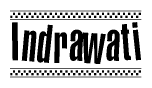 The clipart image displays the text Indrawati in a bold, stylized font. It is enclosed in a rectangular border with a checkerboard pattern running below and above the text, similar to a finish line in racing. 