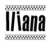 The clipart image displays the text Iliana in a bold, stylized font. It is enclosed in a rectangular border with a checkerboard pattern running below and above the text, similar to a finish line in racing. 