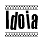 The image contains the text Idoia in a bold, stylized font, with a checkered flag pattern bordering the top and bottom of the text.