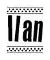 The image contains the text Ilan in a bold, stylized font, with a checkered flag pattern bordering the top and bottom of the text.