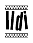 The image contains the text Ildi in a bold, stylized font, with a checkered flag pattern bordering the top and bottom of the text.