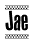 The clipart image displays the text Jae in a bold, stylized font. It is enclosed in a rectangular border with a checkerboard pattern running below and above the text, similar to a finish line in racing. 
