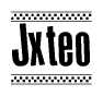 The image contains the text Jxteo in a bold, stylized font, with a checkered flag pattern bordering the top and bottom of the text.