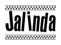 The clipart image displays the text Jalinda in a bold, stylized font. It is enclosed in a rectangular border with a checkerboard pattern running below and above the text, similar to a finish line in racing. 