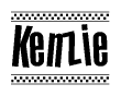The clipart image displays the text Kenzie in a bold, stylized font. It is enclosed in a rectangular border with a checkerboard pattern running below and above the text, similar to a finish line in racing. 