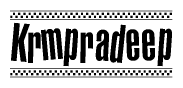 The clipart image displays the text Krmpradeep in a bold, stylized font. It is enclosed in a rectangular border with a checkerboard pattern running below and above the text, similar to a finish line in racing. 