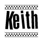 The clipart image displays the text Keith in a bold, stylized font. It is enclosed in a rectangular border with a checkerboard pattern running below and above the text, similar to a finish line in racing. 