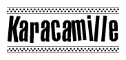 The clipart image displays the text Karacamille in a bold, stylized font. It is enclosed in a rectangular border with a checkerboard pattern running below and above the text, similar to a finish line in racing. 