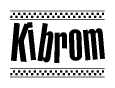 The clipart image displays the text Kibrom in a bold, stylized font. It is enclosed in a rectangular border with a checkerboard pattern running below and above the text, similar to a finish line in racing. 