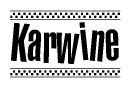 The image contains the text Karwine in a bold, stylized font, with a checkered flag pattern bordering the top and bottom of the text.