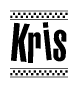 The image contains the text Kris in a bold, stylized font, with a checkered flag pattern bordering the top and bottom of the text.