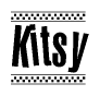 The image contains the text Kitsy in a bold, stylized font, with a checkered flag pattern bordering the top and bottom of the text.