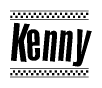 The clipart image displays the text Kenny in a bold, stylized font. It is enclosed in a rectangular border with a checkerboard pattern running below and above the text, similar to a finish line in racing. 