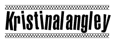 The image is a black and white clipart of the text Kristinalangley in a bold, italicized font. The text is bordered by a dotted line on the top and bottom, and there are checkered flags positioned at both ends of the text, usually associated with racing or finishing lines.